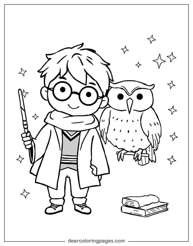 Harry Potter Dibujo para Colorear - Harry Potter y Hedwig