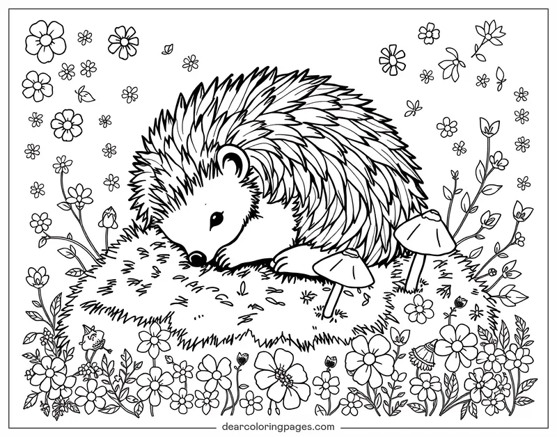 Igel Ausmalbild - Süßer Igel auf Moos
