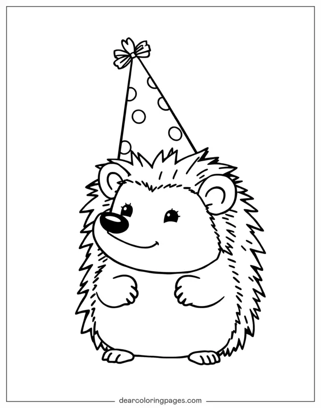 Igel Ausmalbild - Igel mit Partykappe