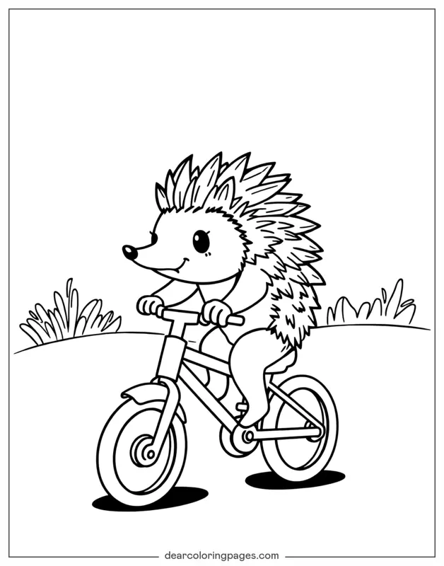 Igel Ausmalbild - Igel auf dem Fahrrad