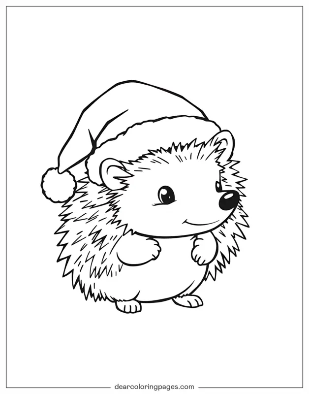 Navidad Dibujo para Colorear - Erizo con gorro de Santa