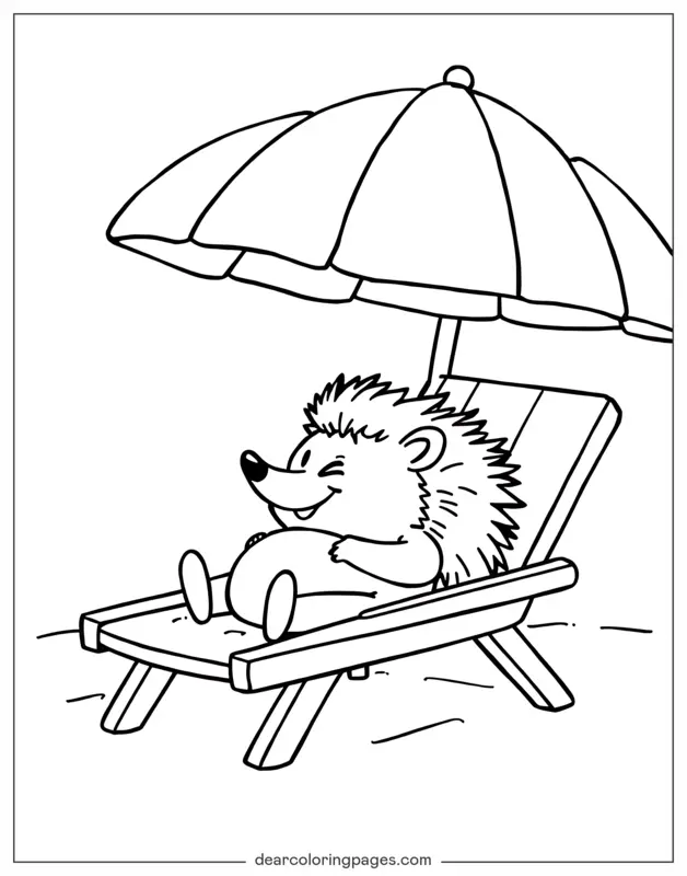 Igel Ausmalbild - Igel auf Strandstuhl