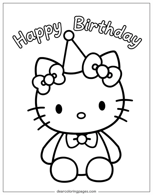 Alles Gute zum Geburtstag Ausmalbild - Hallo Kitty wünscht alles Gute zum Geburtstag.