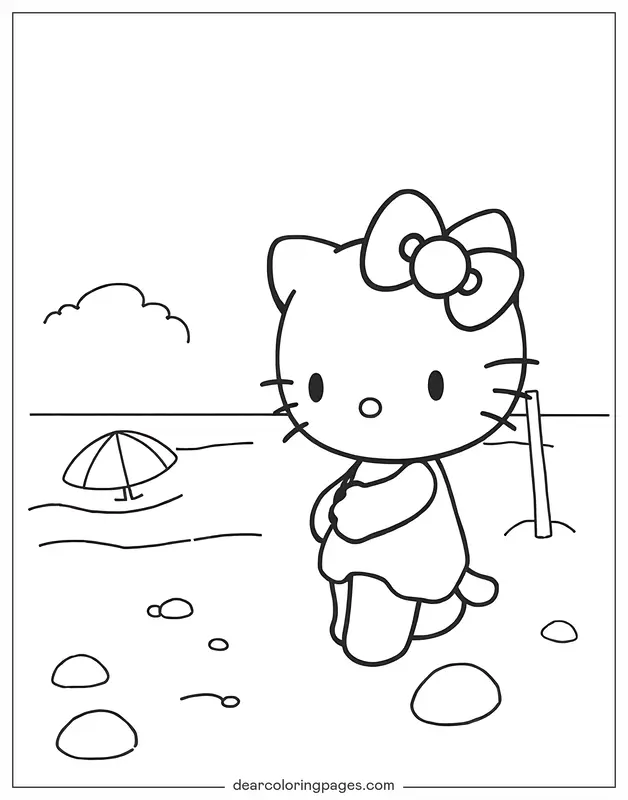 Verano Dibujo para Colorear - Hello Kitty en la Playa Dibujo para Colorear
