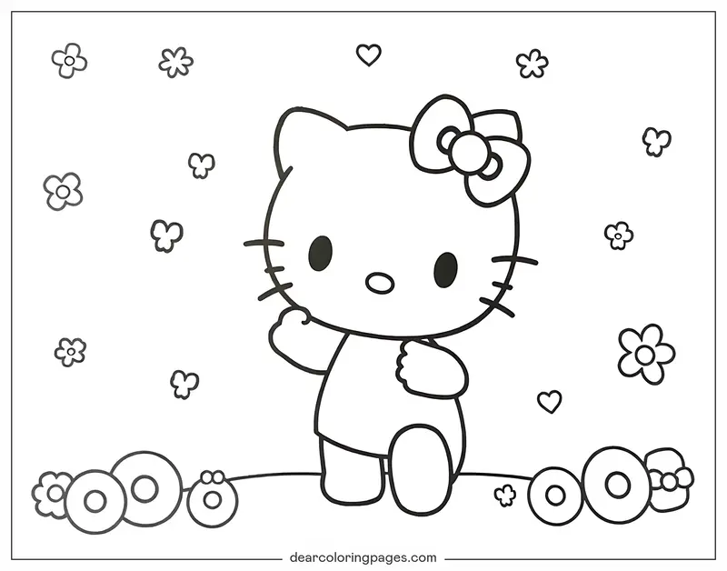 헬로키티 색칠공부 - 꽃과 함께하는 Hello Kitty 색칠공부