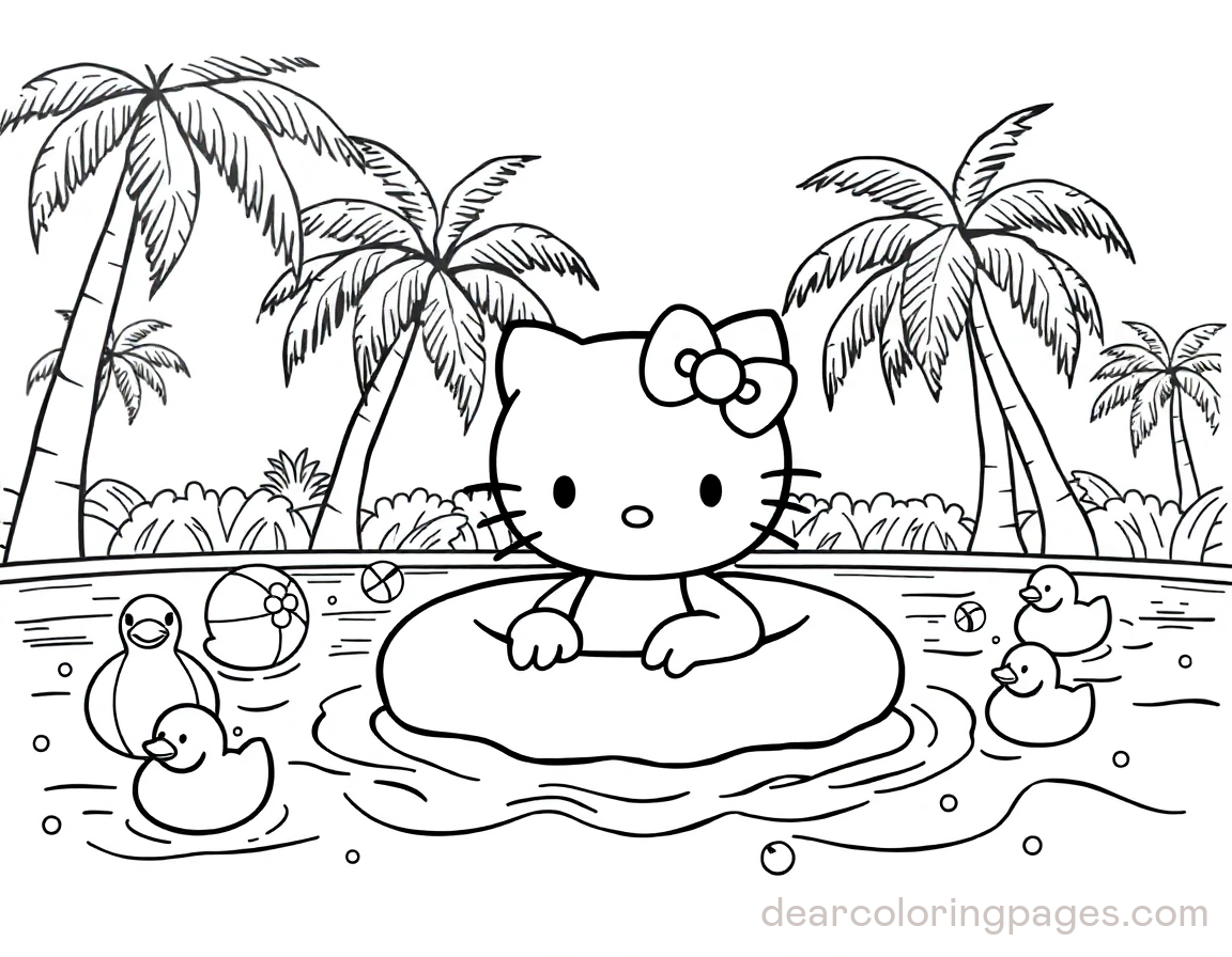 Natation Dessins à Colorier - Hello Kitty Natation