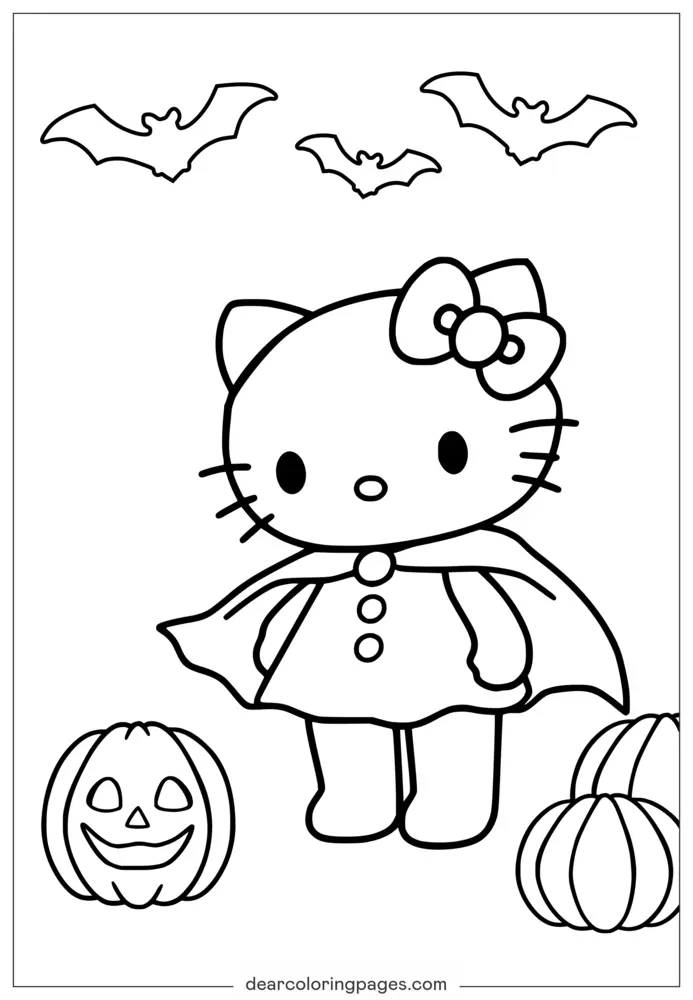 凯蒂猫万圣节涂色页 - 可爱猫咪服装儿童涂色