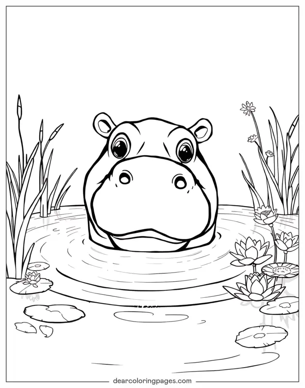 Hippo Coloring Page - Hippo in Water