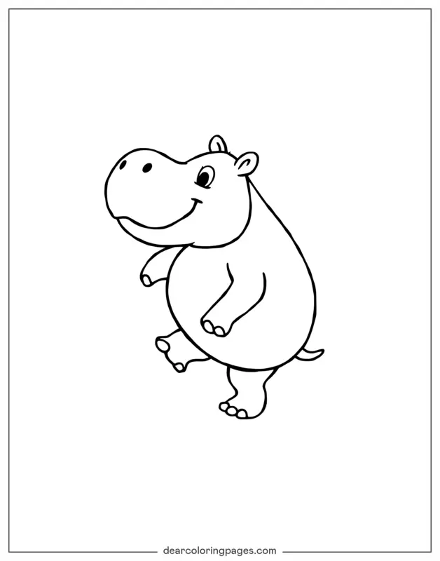 Hippo Coloring Page - Hippo Balancing on One Leg