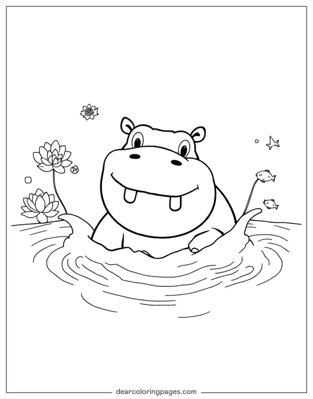 Hippo Coloring Page - Hippo in River