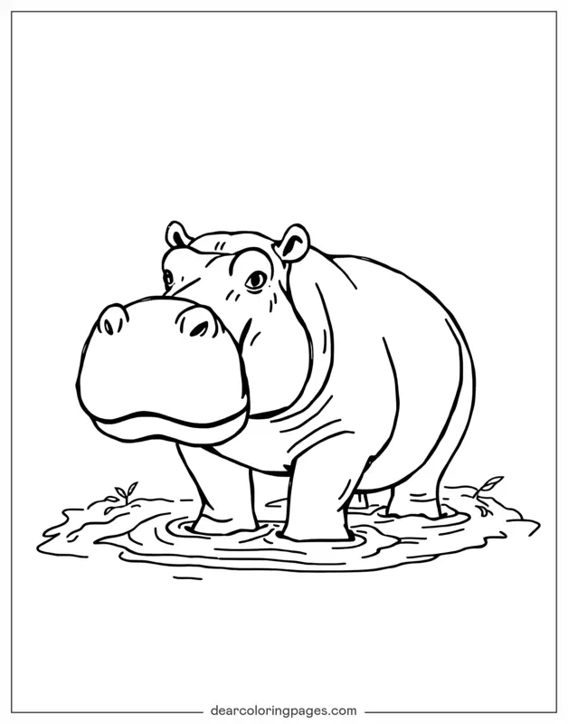 Hippo Coloring Page - Hippo in Mud