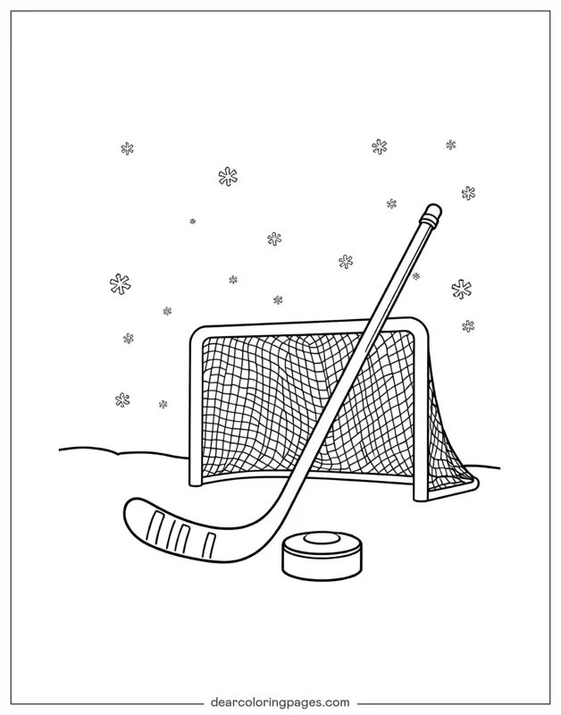 Hockey Coloring Page - Hockey Stick and Goal Post