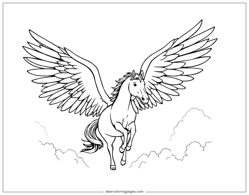 Coloriage de Cheval – Cheval avec de grandes ailes
