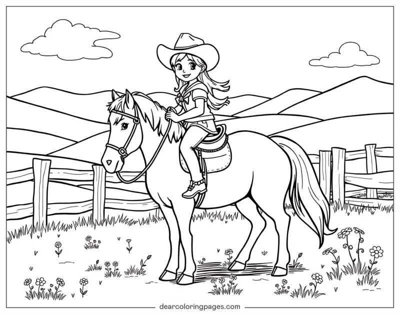 Coloriage de Cheval – Cavalière à cheval