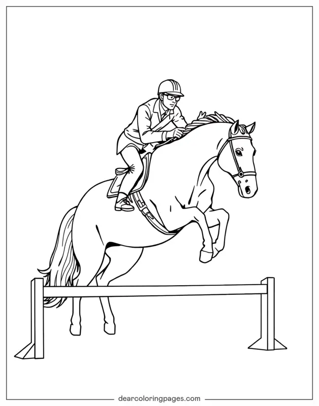 Coloriage de Cheval – Saut d'obstacles