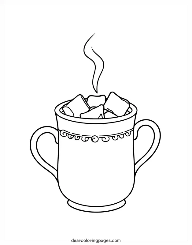 Heiße Schokolade Ausmalbild - Heiße Schokolade mit Marshmallows Ausmalbild