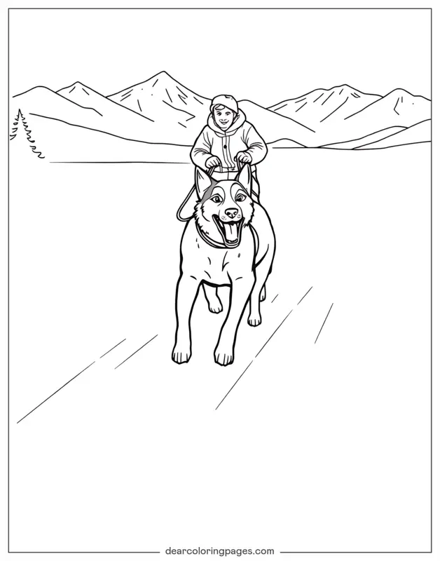 Husky Ausmalbild - Husky zieht einen Schlitten