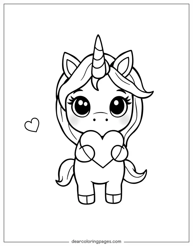 Unicórnio Desenho para Colorir - Unicórnio Segurando um Coração