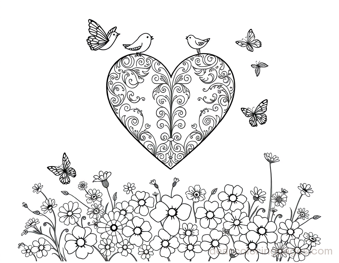 Heart with Intricate Patterns Coloring Page