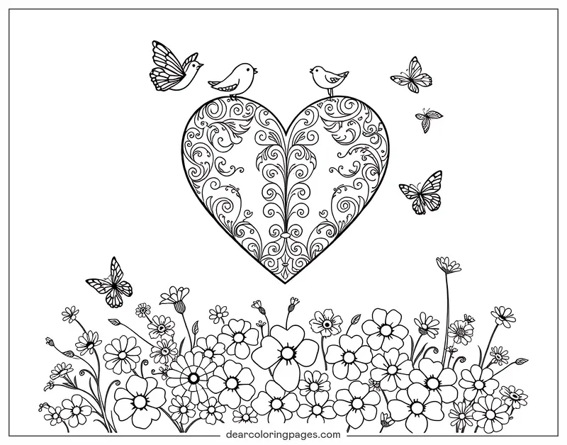 Ich liebe dich Ausmalbild - Herz mit komplizierten Mustern