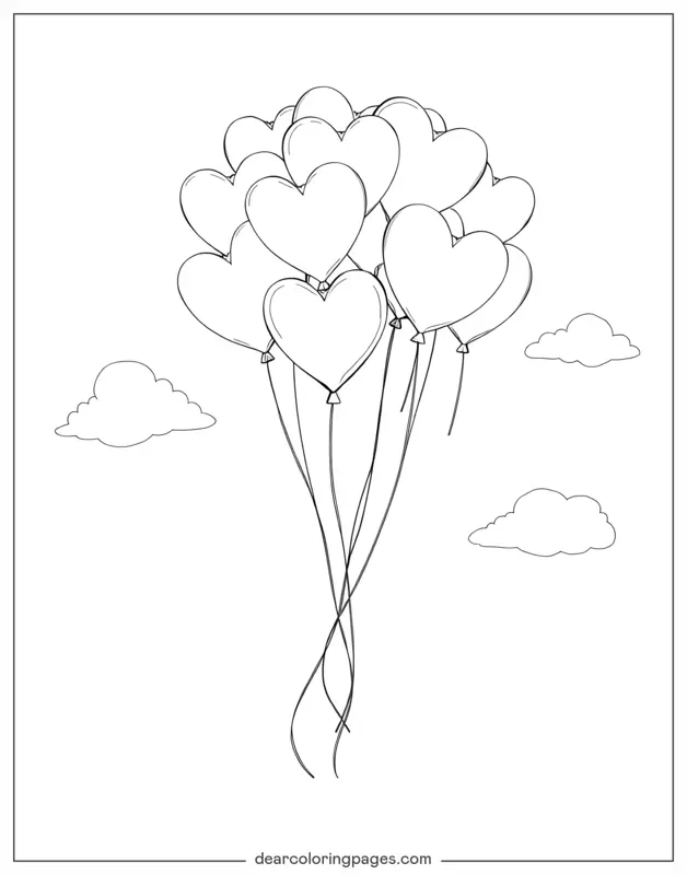 Ich liebe dich Ausmalbild - Herzförmige Ballons