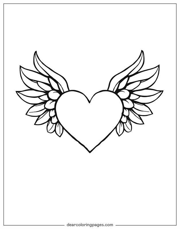 Ich liebe dich Ausmalbild - Herz mit Flügeln