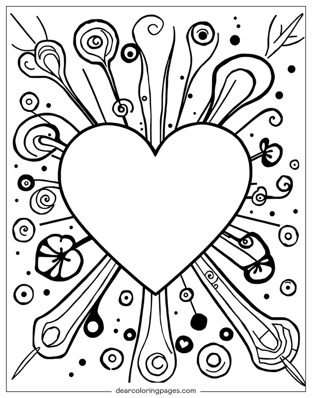 Ich liebe dich Ausmalbild - Herz mit dynamischen Mustern