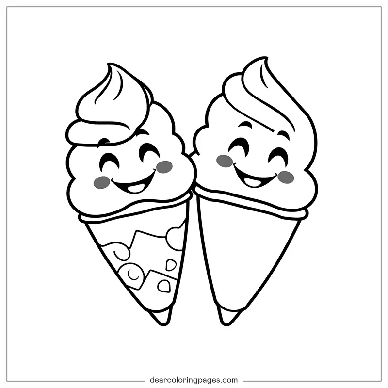 Verano Dibujo para Colorear - Helados estilo caricatura