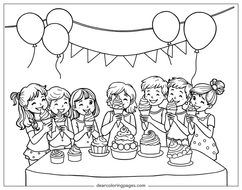 Verano Dibujo para Colorear - Fiesta de Helados
