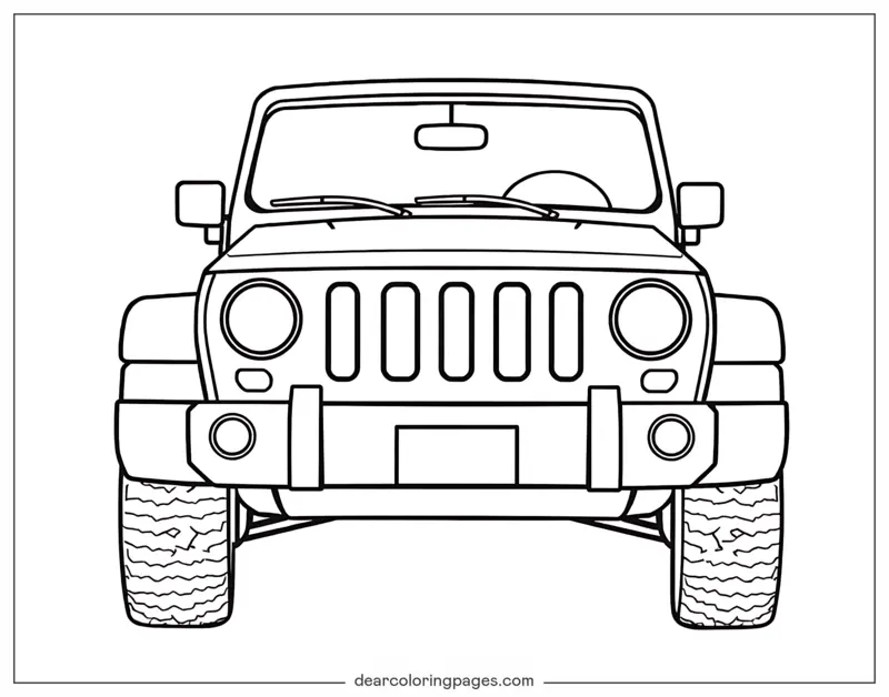 Jeep Coloring Page - Simple Jeep Front View