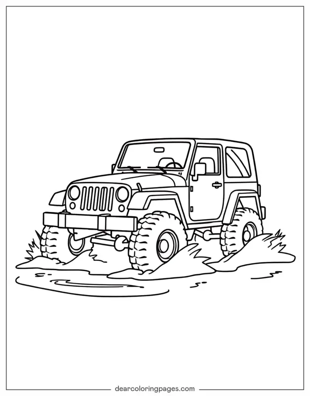 Jeep Coloring Page - Jeep in Mud