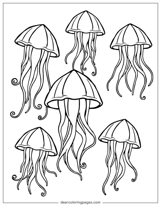Ocean Animal Coloring Page - Jellyfish Swarm