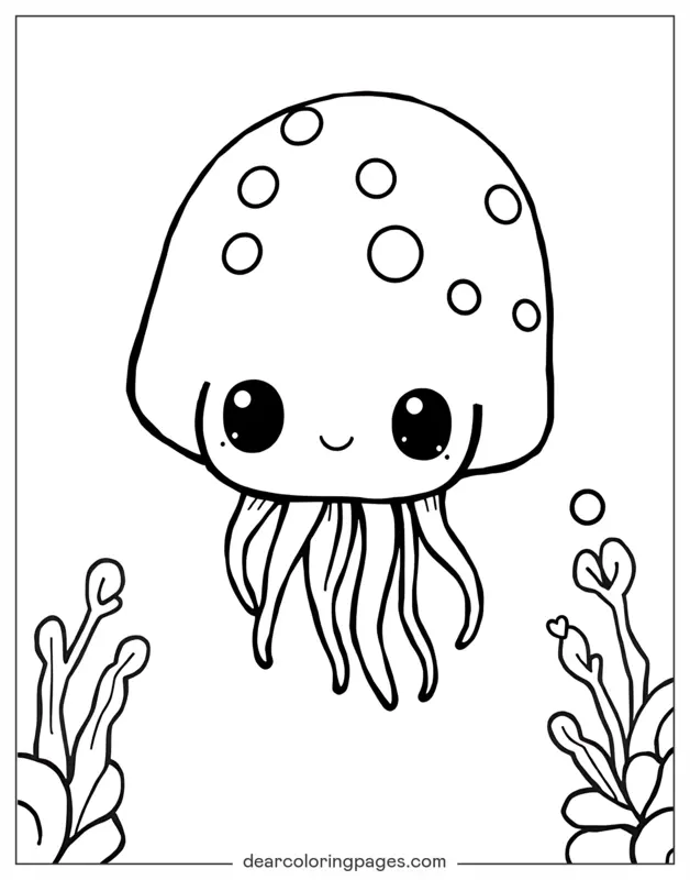 Medusa Dibujo para Colorear - Medusa Kawaii