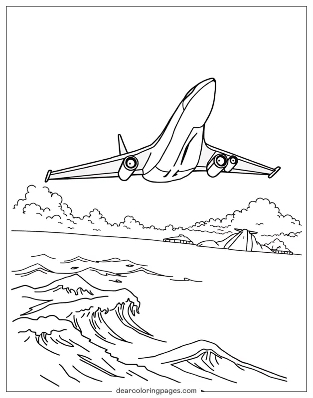 Jet Disegno da Colorare - Jet sopra il mare