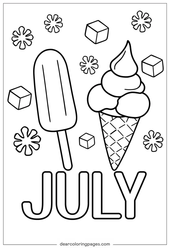 Juli Ausmalbild - Sommer Eis und Wassereis