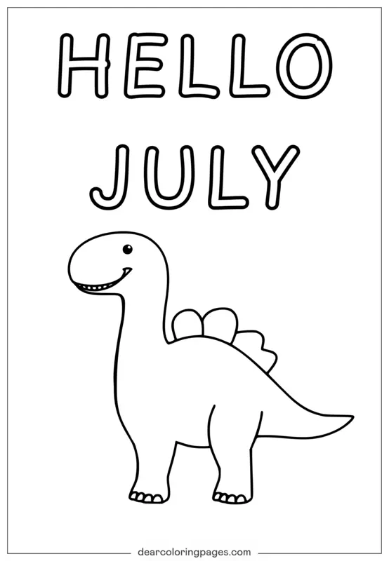 Hallo Juli mit Dinosaurier - Lustiges Ausmalbild für Kinder
