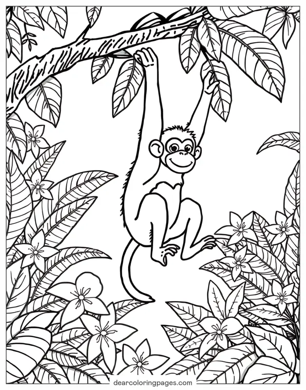 Monkey Coloring Page - Monkey in the Jungle