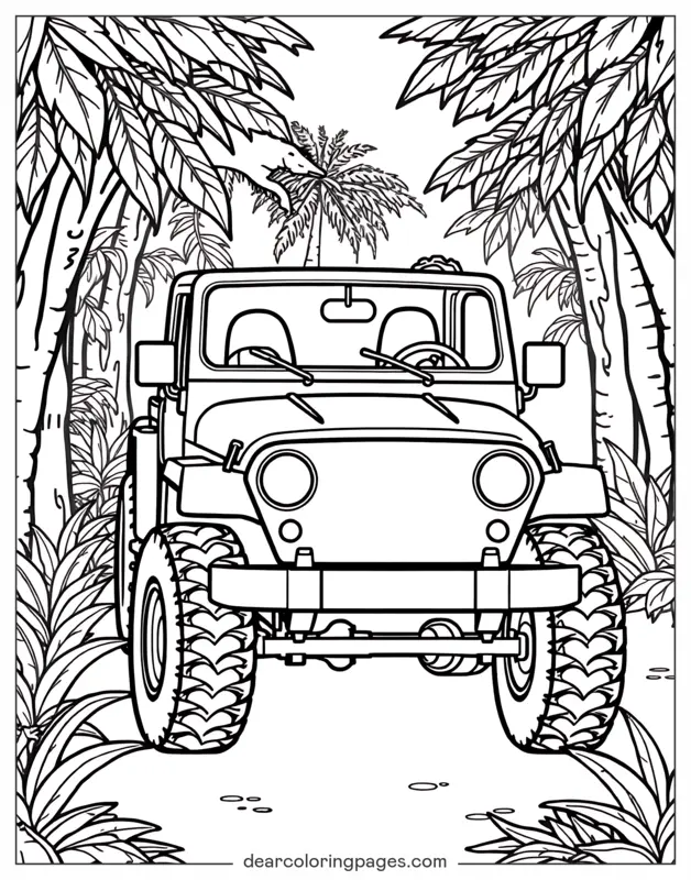 Jeep Coloring Page - Jeep in Jungle