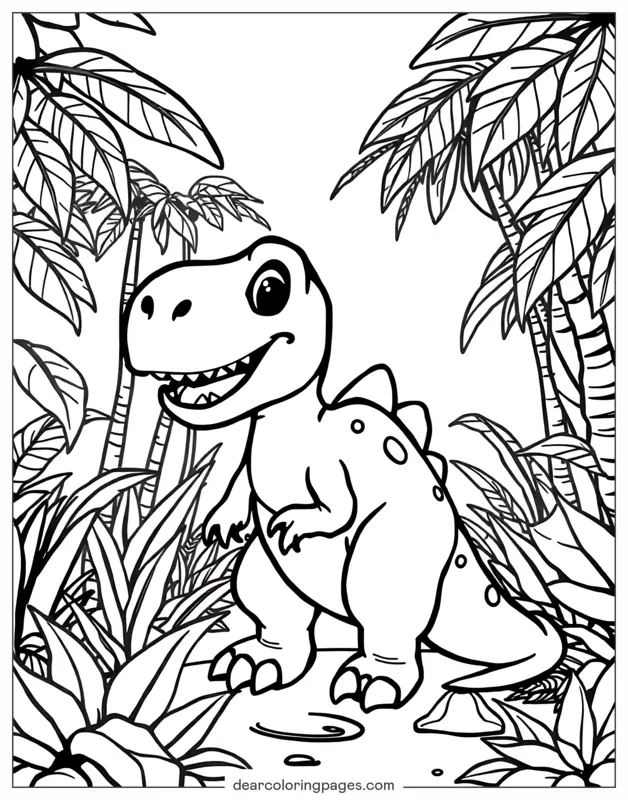 Dinosaur Coloring Page - Dinosaur in Jungle