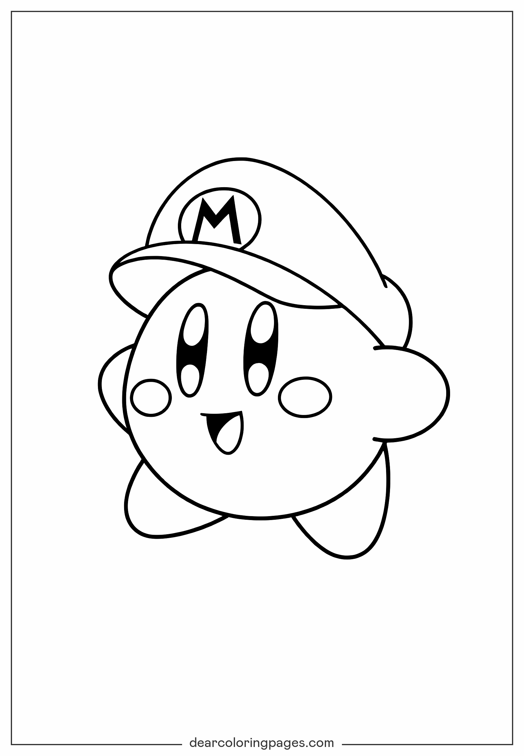 Kirby Ausmalbild - Druckbares Ausmalbild von Kirby mit Mütze von Mario