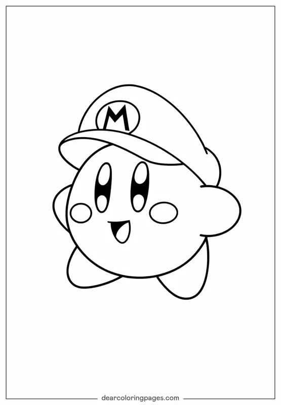 Disegno da Colorare Stampabile di Kirby con Cappello di Mario