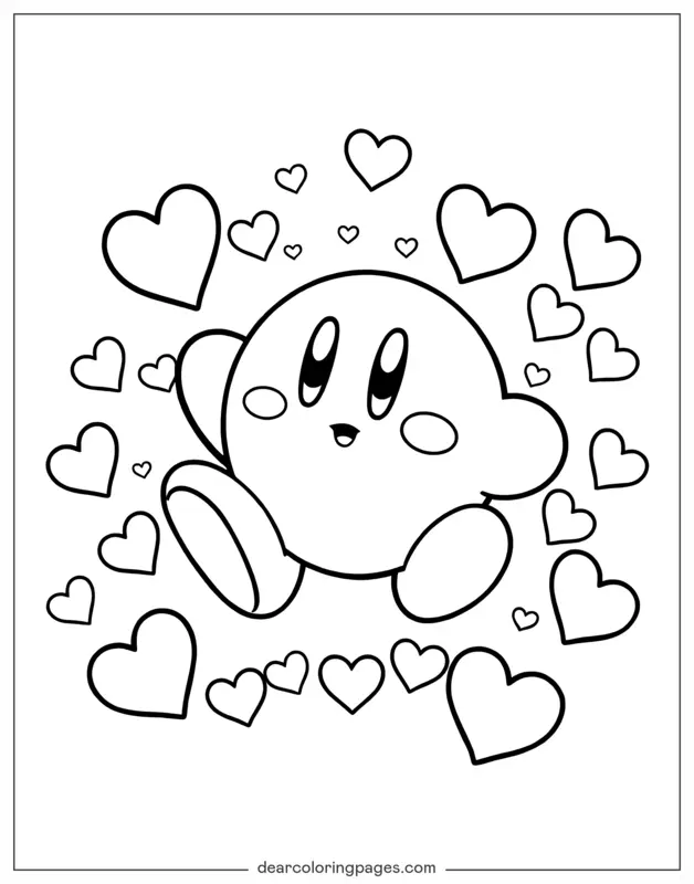 Kirby circondato da cuori