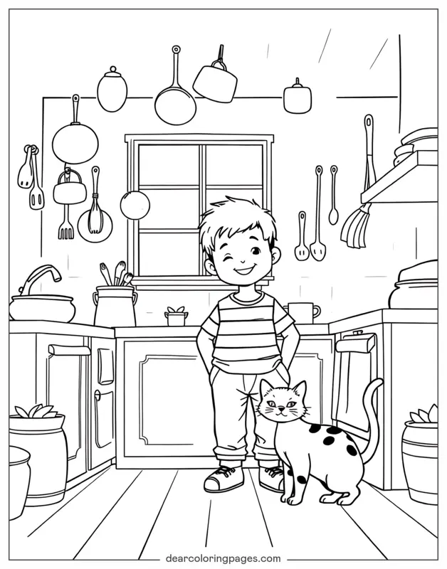 Coloriage de Cuisine – Garçon dans la cuisine