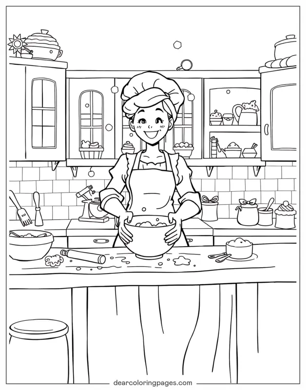 Coloriage de Cuisine – Pâtissier dans la cuisine