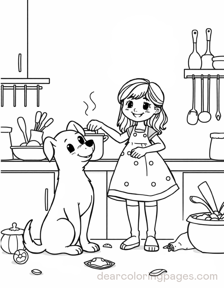 Kitchen Coloring Page - Cooking with a Companion