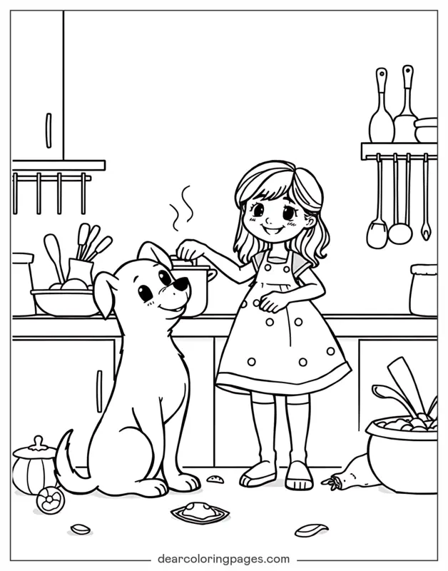 Coloriage de Cuisine – Cuisiner avec un compagnon