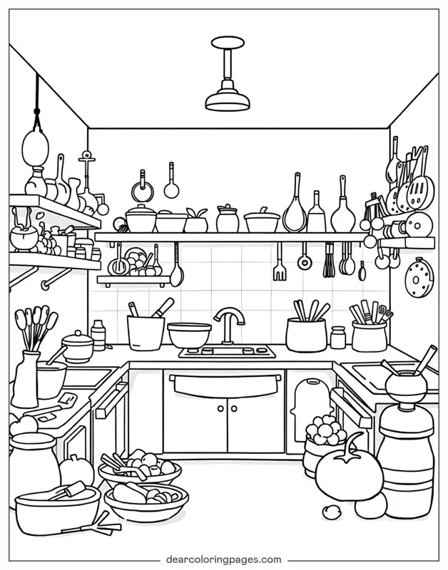 Coloriage de Cuisine – Cuisine de style cartoon