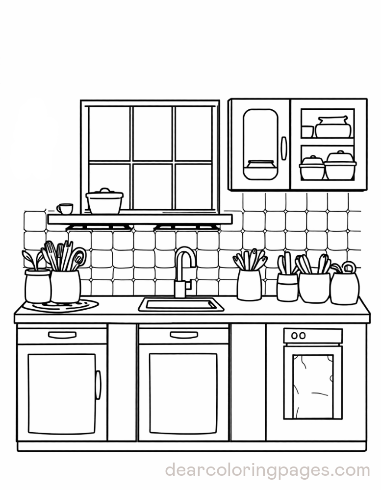 Kitchen Coloring Page - Simple Kitchen