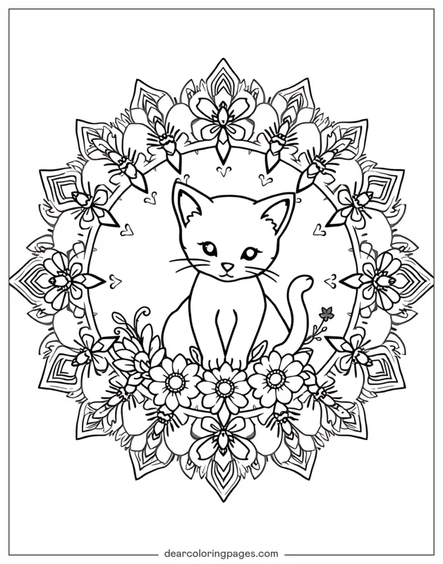 Mandala Dibujo para Colorear - Mandala de gatito