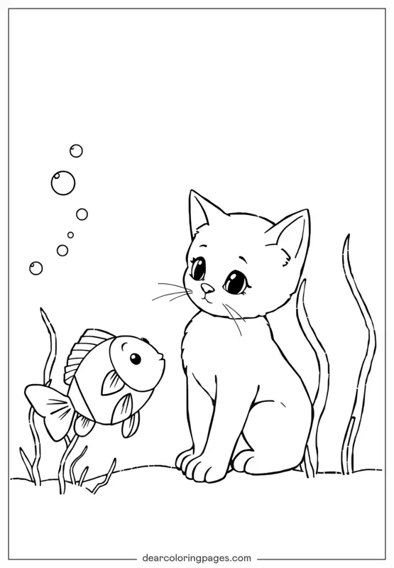 귀여운 새끼 고양이 색칠공부 - 새끼 고양이와 물고기